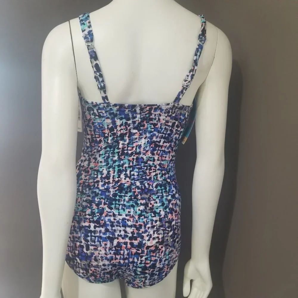 Swim Solutions Shirred-Front Tummy-Control One-Piece Swimsuit Size 10 - Picture 4 of 10